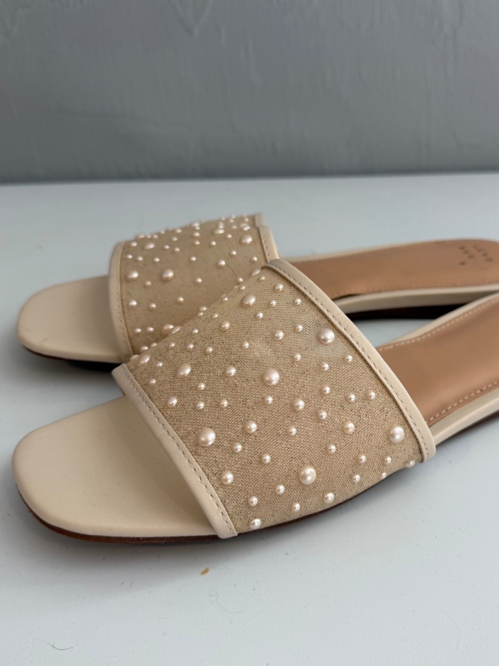 A New Day Women's Elain Pearl Slide Slip- On Sandals in Beige/Gold Size 9